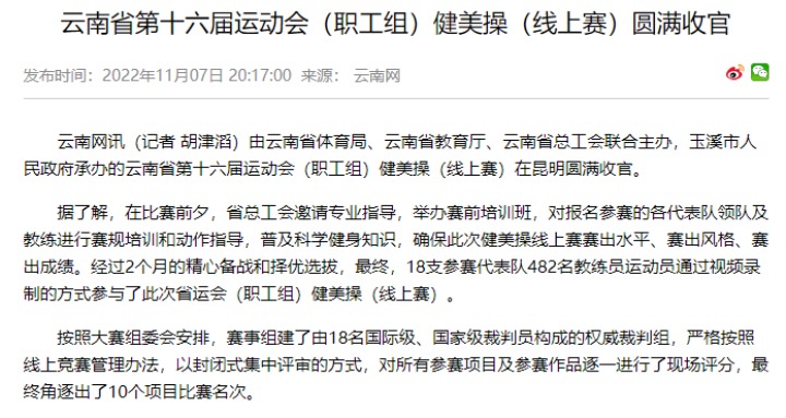 热烈祝贺！云煤（万利官网）集团在云南省第十六届运动会（职工组）健美操（线上赛）中斩获佳绩